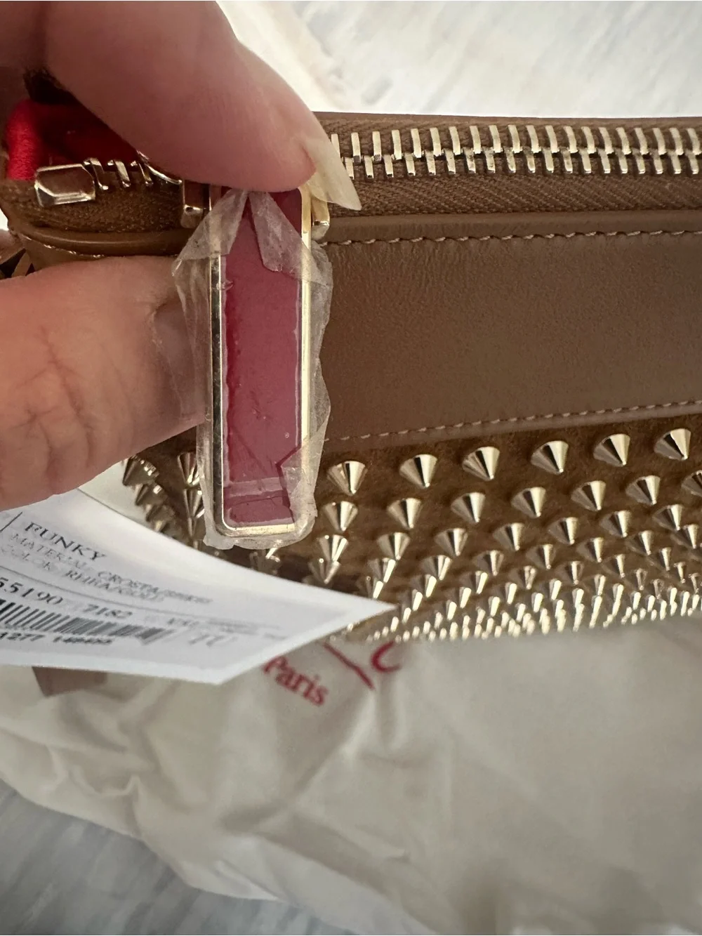 Christian Louboutin Suede Leather Wristlet Clutch in Tan